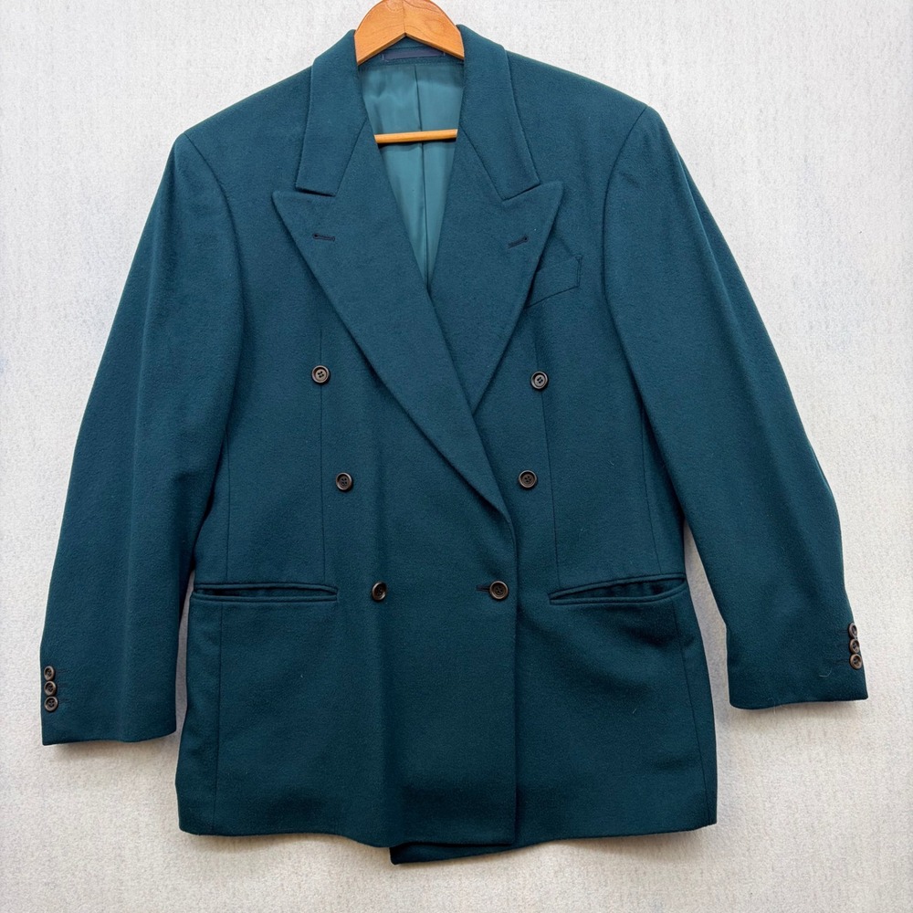 Hugo Boss Mens Teal Cashmere Wool Double Breasted Blazer Sport Coat Jacket